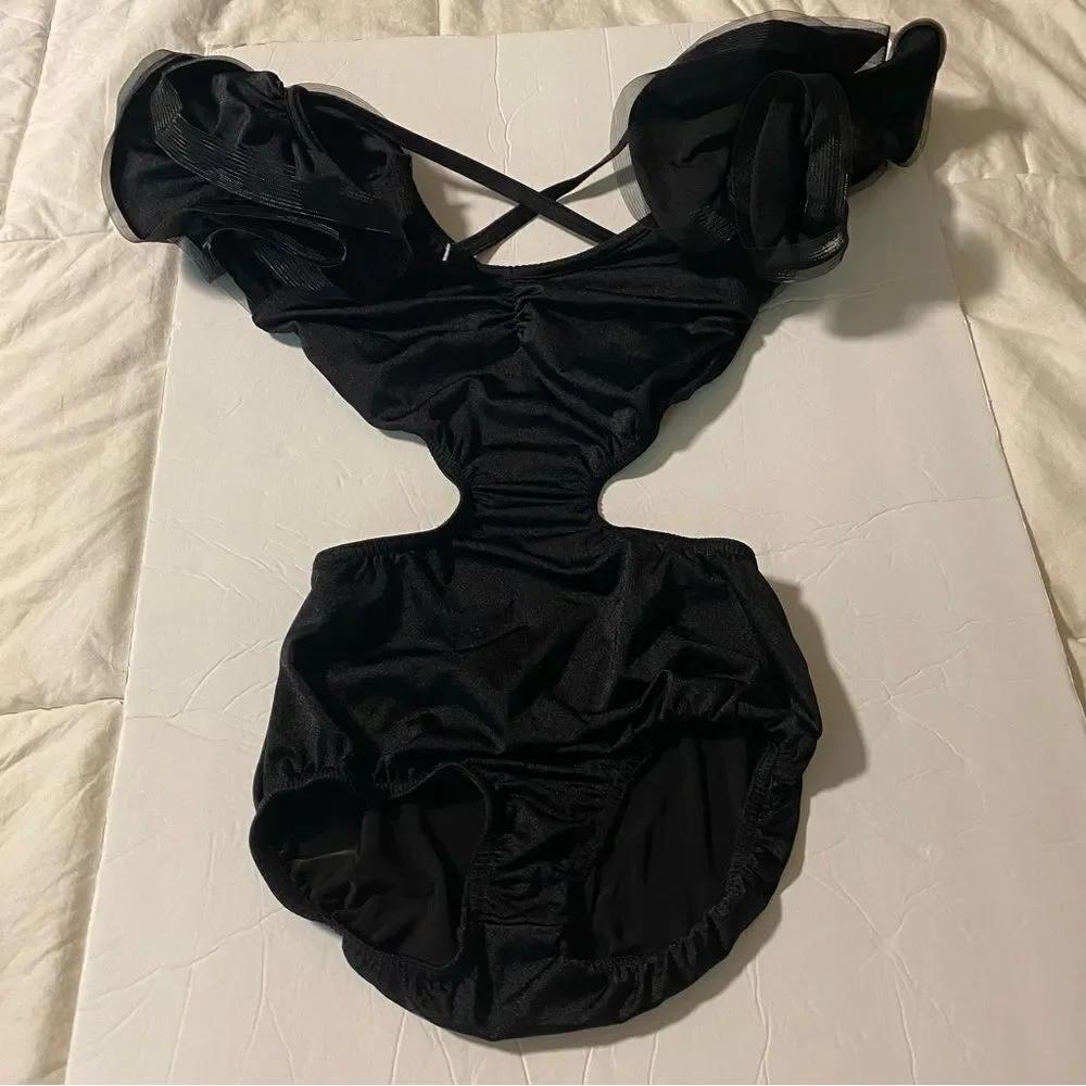 Kelle dance solo costume black COLOR THEORY 5343 ORGANDY SKIRT 4231 2 piece SA